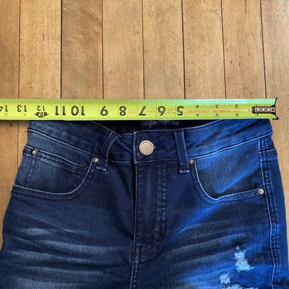 Maurices Everflex High Rise Jeans Women’s Size 0 X-Short Dark Wash Distressed - Picture 4 of 10